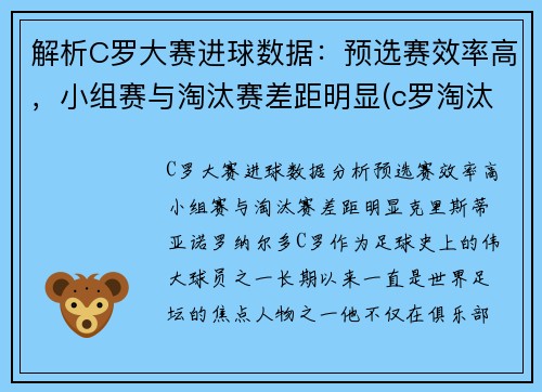 解析C罗大赛进球数据：预选赛效率高，小组赛与淘汰赛差距明显(c罗淘汰赛5场10球)