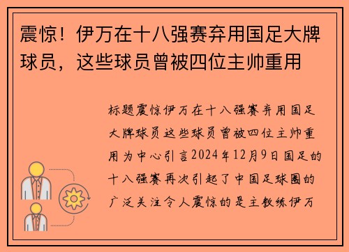 震惊！伊万在十八强赛弃用国足大牌球员，这些球员曾被四位主帅重用